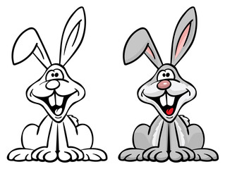 Happy Bunny Rabbit Cartoon in Color and Black Line Art Isolated Vector Illustration
