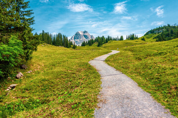 Fototapeta na wymiar Hiking trails on the Hochtann Mountain Pass, Austria.