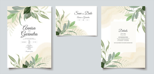Elegant wedding invitation card leaves