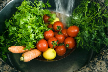 Close up view vegetable washing
