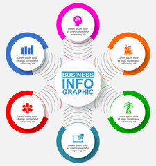 Infographic vector template for presentation, circular chart, diagram, business concept with 6 options