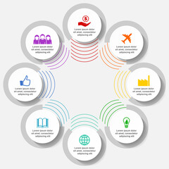 Infographic vector template for presentation, circular chart, diagram, business concept with 8 options
