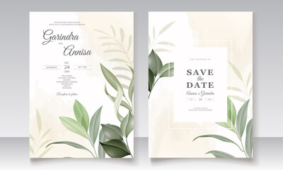 Elegant wedding invitation card leaves