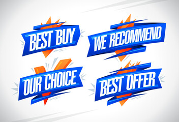Best buy, we recommended, our choice, best offer vector symbols