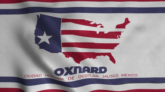 Flag of Oxnard city, California, United States, waving at wind, 4K
