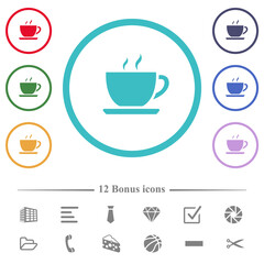 Cup of coffee flat color icons in circle shape outlines