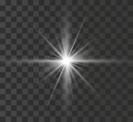 
A bright white star explodes on a transparent background. Vector illustration.