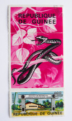 Guinea Republic Postage Stamp. circa 1967. reptilies stamp series. research institute