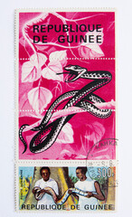  Guinea Republic Postage Stamp. circa 1967. reptilies stamp series. research institute