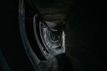 Dark burnt abandoned Soviet bunker after fire