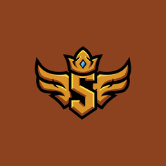 Letter S With wing and crown in gold and luxury style