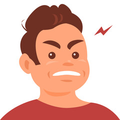 Portrait of a young man with an angry expression on his face. Vector isolated cartoon illustration on a white background