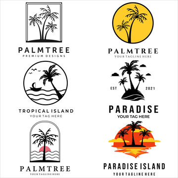 set palm tree or coconut tree vector logo illustration design