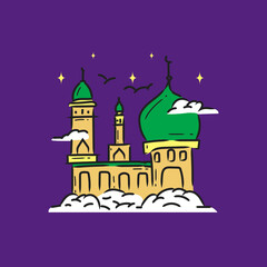 Flat illustration mosque design vector on purple background
