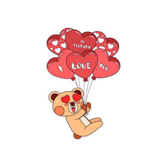 Teddy bear with heart balloons. Valentines day - Vector