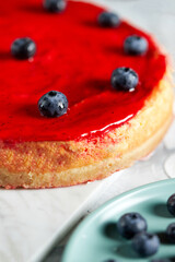 Classic New York cheesecake on white background, Greek mood