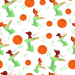 seamless pattern - girls doing dab gesture, victory, teamwork, sports, basketball