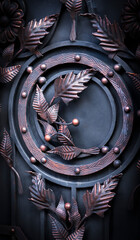 Floral ornament on wrought cast iron fence