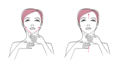 Face and neck massage. Applying a nourishing cream. Illustration isolated on white background.