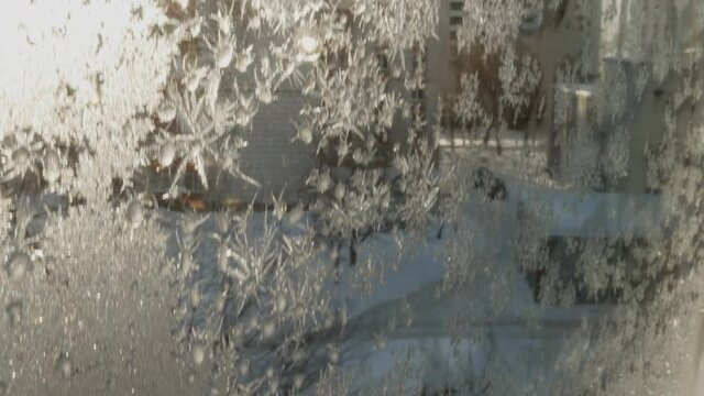 Ice pattern on the window. Severe frost. Russian Winter. Frost. Ice on the window.