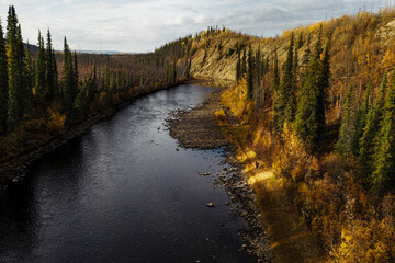 magnificent river in eastern alaska during autumn time float hunting wilderness tundra