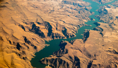 Aerial photo of the Owyhee river, Reservoir, Lake near Adrin, Oregon.