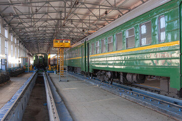 Domodedovo, Russia - April 2010: Railway train at the depot  - 417929162