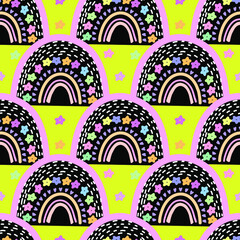 Seamless pattern. Cute pastel rainbow Scandinavian style. Valentines day. Vector graphic illustration, Design elements for Valentine's day.Vector illustration. Wallpaper, flyers, invitation