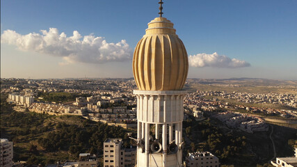 Mosque Tower minaret in Anata Refugees Camp, Jerusalem,aerial view
Drone view from east Jerusalem,...