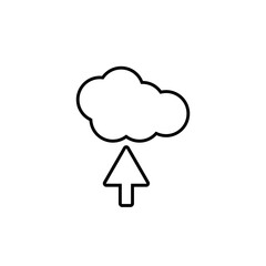Cloud storage upload with arrow line icon in black. Cartoon flat isolated illustration on white background. Cloud symbol design, logo, app. Upload data applications. For web, ui, ux. Vector EPS 10