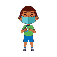 Boy with antibacterial gel and face mask - Vector