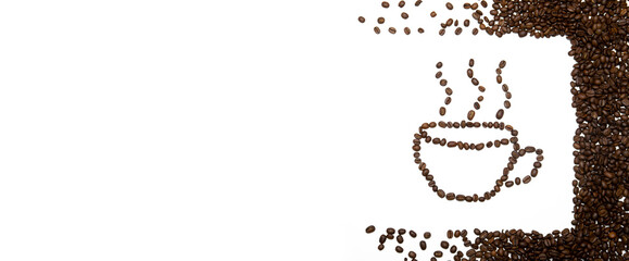 Coffee beans, cup of coffee	
