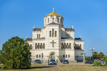 Building of Saint Vladimir Cathedral, Sevastopol, Crimea. It's built in Neo-Byzantine style in XIX nearby place where Vladimir The Great took baptism in 988. Other name of temple Chersonesus Cathedral