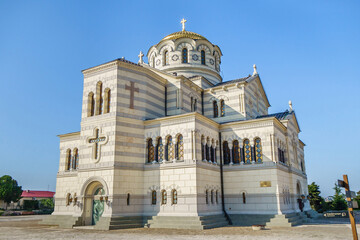 Fototapeta premium Building of Saint Vladimir Cathedral or Chersonesus Cathedral, Sevastopol, Crimea. It was founded in XIX near site of baptism of Vladimir The Great in 988