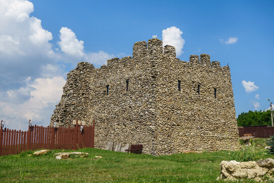 Large guarding pavilion above tomb of antique king Skilurus in ancient town Scythian Neapolis, Simferopol, Crimea. It was built about II BC, now restored