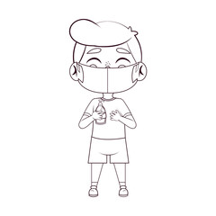 Boy with antibacterial gel and face mask - Vector