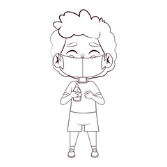 Boy with antibacterial gel and face mask - Vector