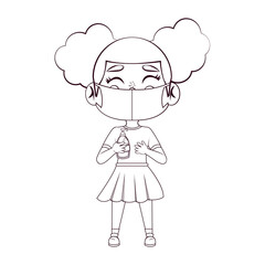 Girl with antibacterial gel and face mask - Vector