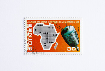 A stamp printed in Republic of Guinea shows a series of images of 