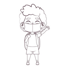 Boy waving wearing masks - Vector illustration design