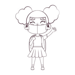 Girl waving wearing masks - Vector illustration design