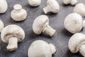 Mushrooms. Peeled fresh champignons on the table.