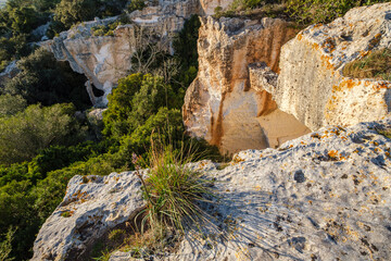 old sandstone quarry, Sa Mola, Felanitx, Mallorca, Balearic Islands, Spain