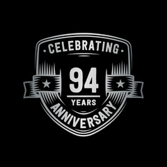 94 years anniversary celebration shield design template. Vector and illustration.