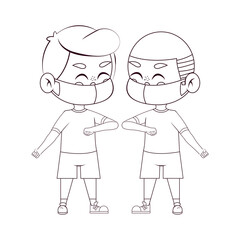 Children waving elbow and wearing masks - Vector