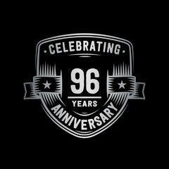 96 years anniversary celebration shield design template. Vector and illustration.