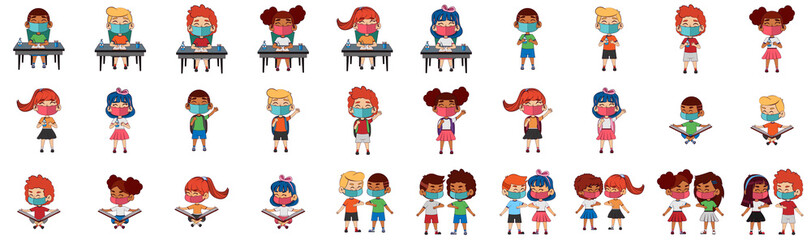 Set of children at school. Biosafety protocols for schools - Vector