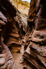 Eroded by water and wind cliffs in the canyon. Little Wild Horse Canyon. San Rafael Swell, Utah