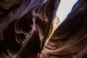 Eroded by water and wind cliffs in the canyon. Little Wild Horse Canyon. San Rafael Swell, Utah