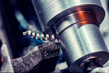 Industry machine iron tools. CNC turning cutting metal is operation - obrazy, fototapety, plakaty